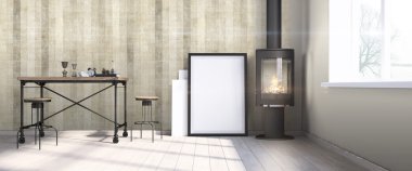 Modern parlak iç. 3D render