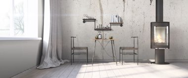 Modern parlak iç. 3D render