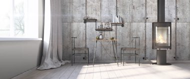 Modern parlak iç. 3D render