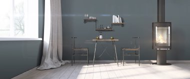 Modern parlak iç. 3D render