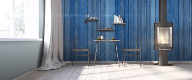 Modern parlak iç. 3D render