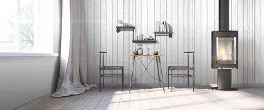 Modern parlak iç. 3D render