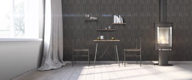 Modern parlak iç. 3D render