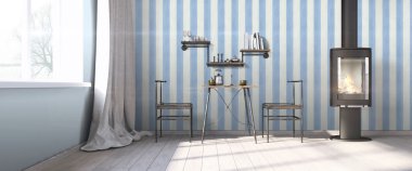 Modern parlak iç. 3D render