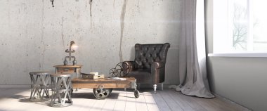 Modern parlak iç. 3D render