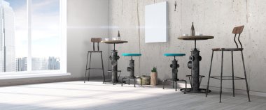 Modern parlak iç. 3D render