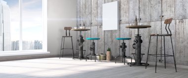 Modern parlak iç. 3D render