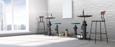 Modern parlak iç. 3D render