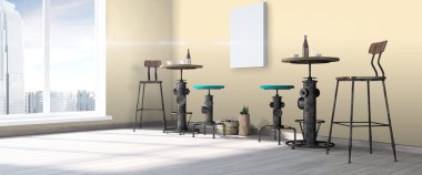 Modern parlak iç. 3D render