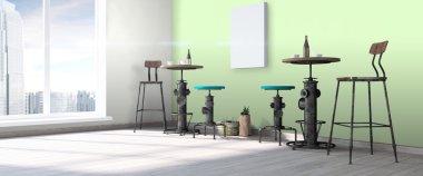 Modern parlak iç. 3D render