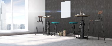 Modern parlak iç. 3D render