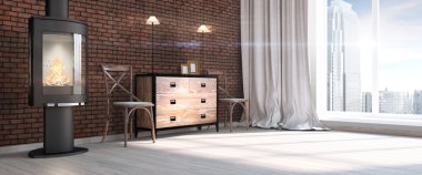 Modern parlak iç. 3D render