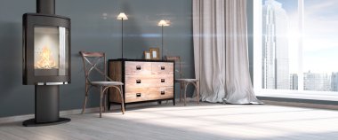 Modern parlak iç. 3D render