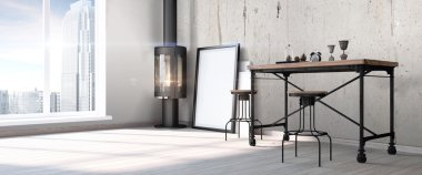 Modern parlak iç. 3D render