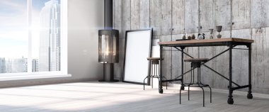 Modern parlak iç. 3D render