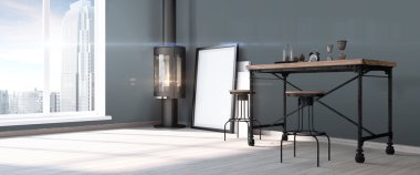 Modern parlak iç. 3D render