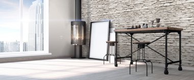 Modern parlak iç. 3D render