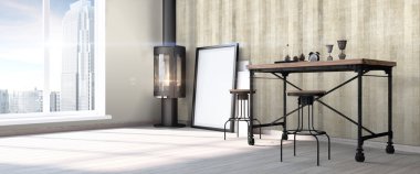 Modern parlak iç. 3D render