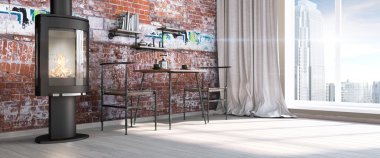 Modern parlak iç. 3D render