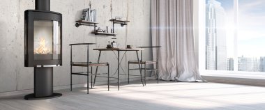 Modern parlak iç. 3D render