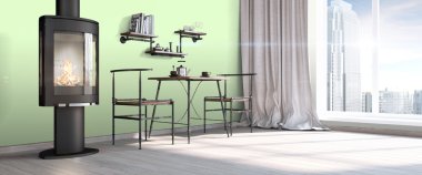 Modern parlak iç. 3D render