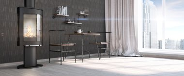 Modern parlak iç. 3D render