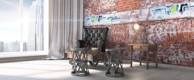 Modern parlak iç. 3D render