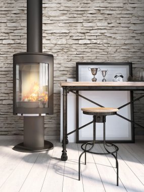 Modern parlak iç. 3D render