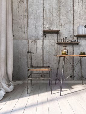 Modern parlak iç. 3D render