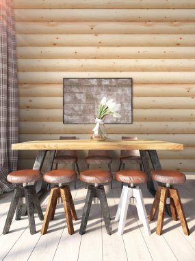 Modern parlak iç. 3D render