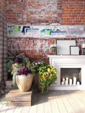 Modern parlak iç. 3D render