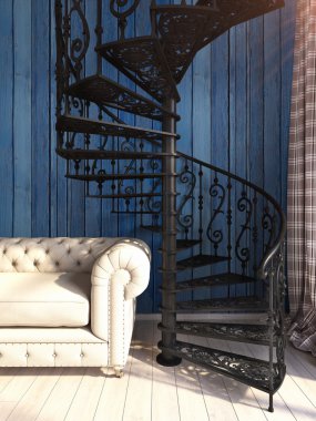 Modern parlak iç. 3D render