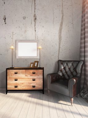 Modern parlak iç. 3D render