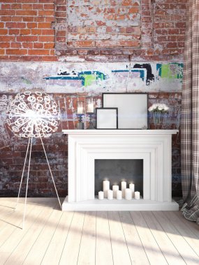 Modern parlak iç. 3D render