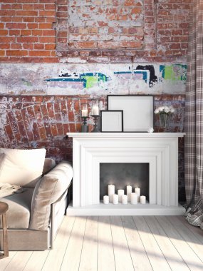 Modern parlak iç. 3D render