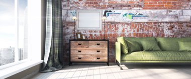 Modern parlak iç. 3D render