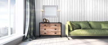 Modern parlak iç. 3D render