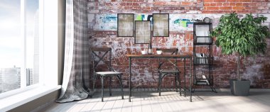 Modern parlak iç. 3D render