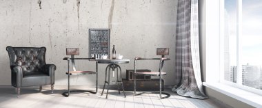 Modern parlak iç. 3D render