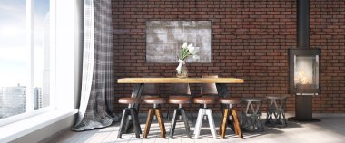 Modern parlak iç. 3D render