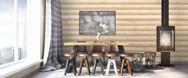 Modern parlak iç. 3D render