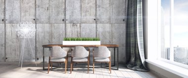 Modern parlak iç. 3D render