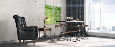 Modern parlak iç. 3D render