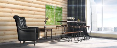 Modern parlak iç. 3D render