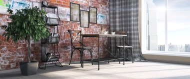 Modern parlak iç. 3D render