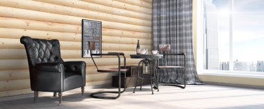 Modern parlak iç. 3D render