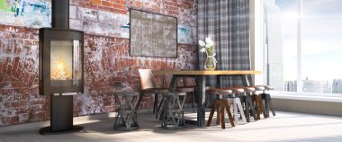 Modern parlak iç. 3D render