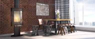 Modern parlak iç. 3D render