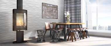 Modern parlak iç. 3D render