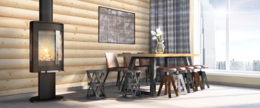 Modern parlak iç. 3D render